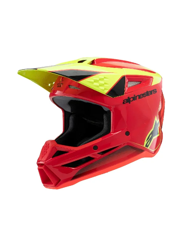 ALPINESTARS 2025 YOUTH SUPERTECH M3 FRAY HELMET - RED YELLOW FLUO BLACK GLOSSY