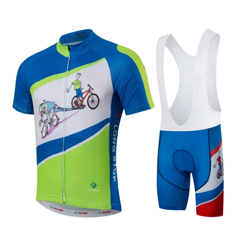 Green MTB Cycling Clothing Summer bike Jersey Bib Shorts Blue Male Outdoor Sport Pro team ropa Bicycle Top wear