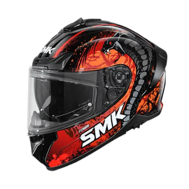 Smk Typhoon Reptile-Gloss Black-Orange /Red With FREE Helmet Cleaner !