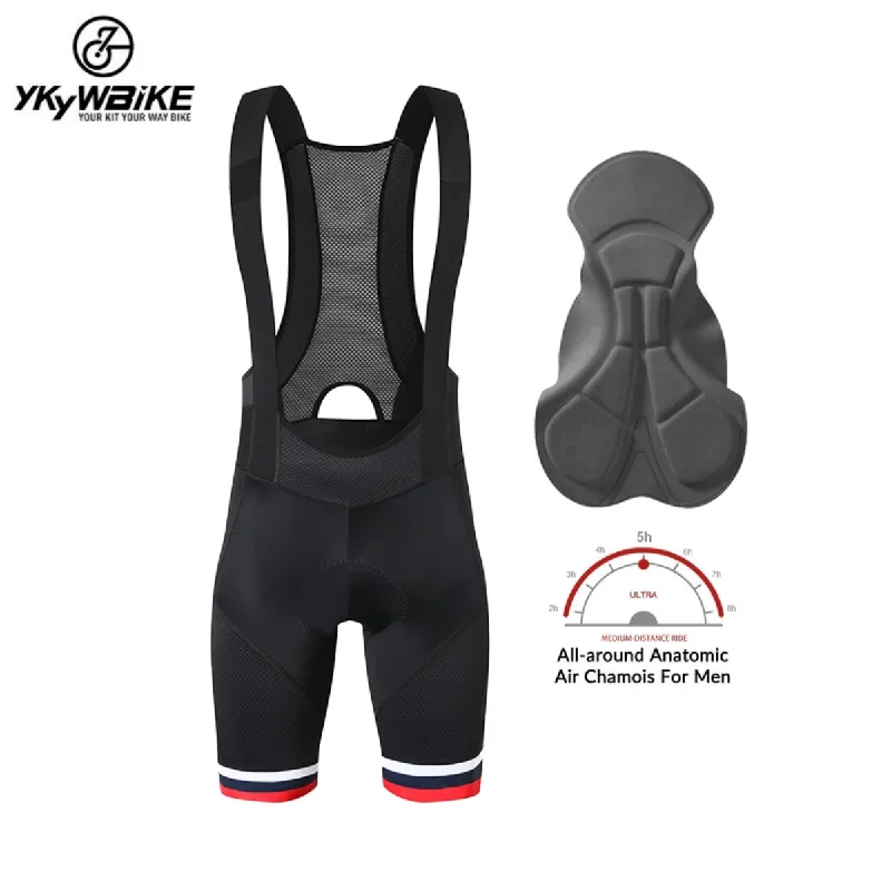 YKYW 2024 Men’s Cycling Bib Shorts Elastic Performance 5H Padded Tights Black+Striped Ribbon