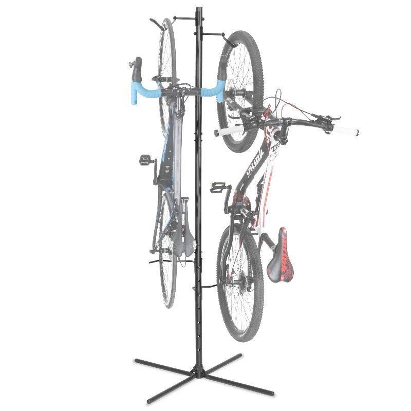 CyclingDeal Bike Vertical Freestanding Hanger Parking Rack - Fully Adjustable Gravity Storage Floor Stand - Safe & Secure for Hanging MTB Road Bicycles in Garage or Home - 2 Bikes Vertical