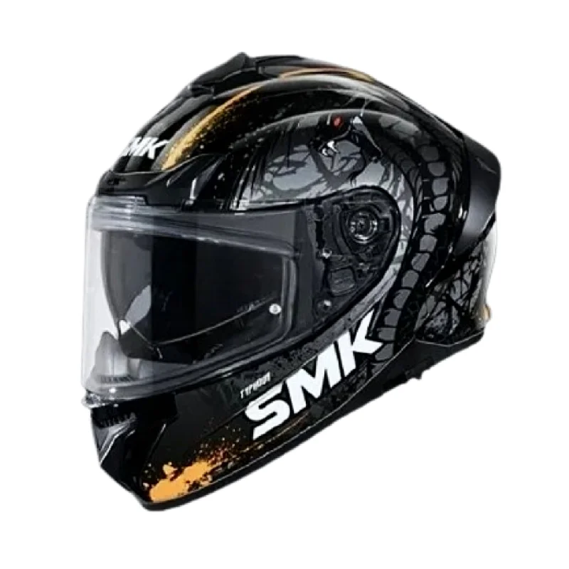 SMK Typhoon Reptile Black Grey Orange Gloss Helmet With FREE Helmet Cleaner!