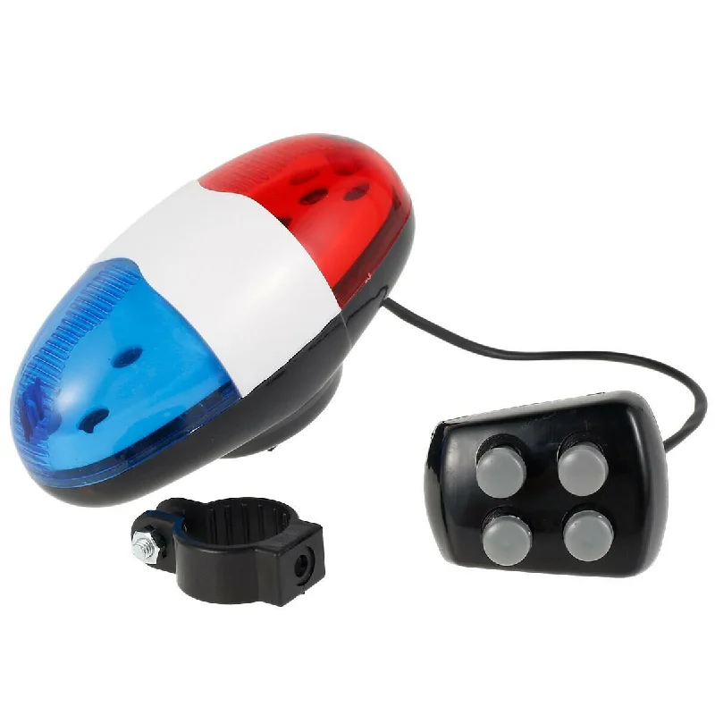 6 LED 4 Tone Sounds Bicycles Bell Police Car Light Electronic Horn Siren Bike Rear Taillight Bike Lamp Bell Cycling Accessories