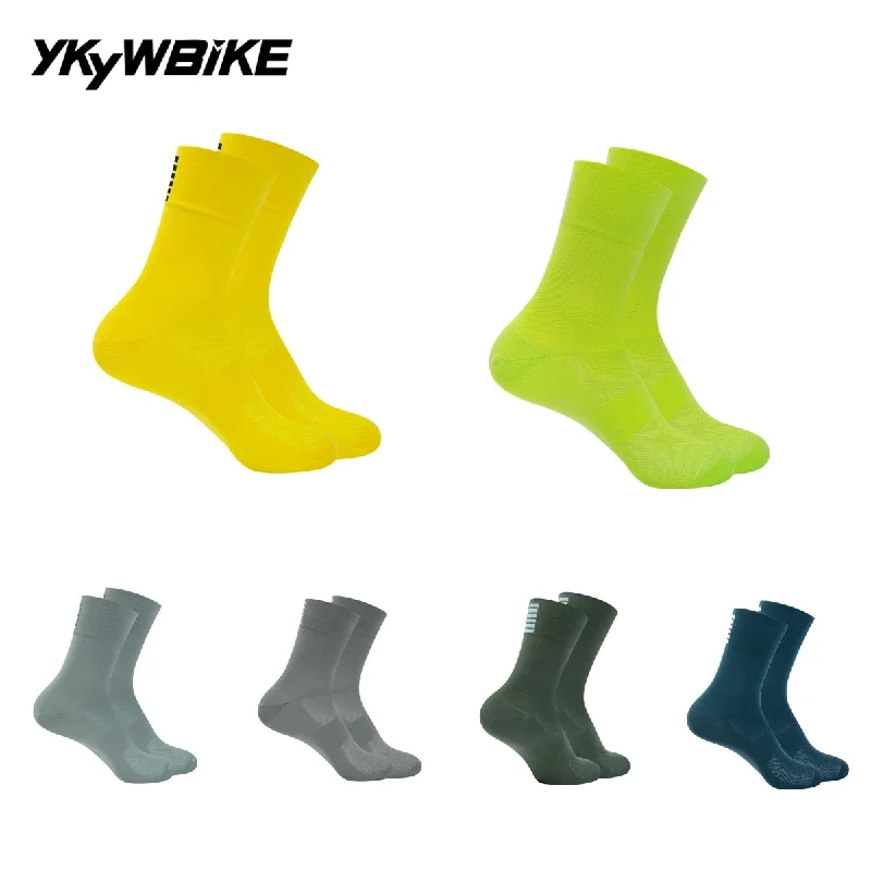 YKYW Cycling Running Professional Sport Height Socks Six Bars Pattern Design Wicking Antibacterial Durable 5 Colors